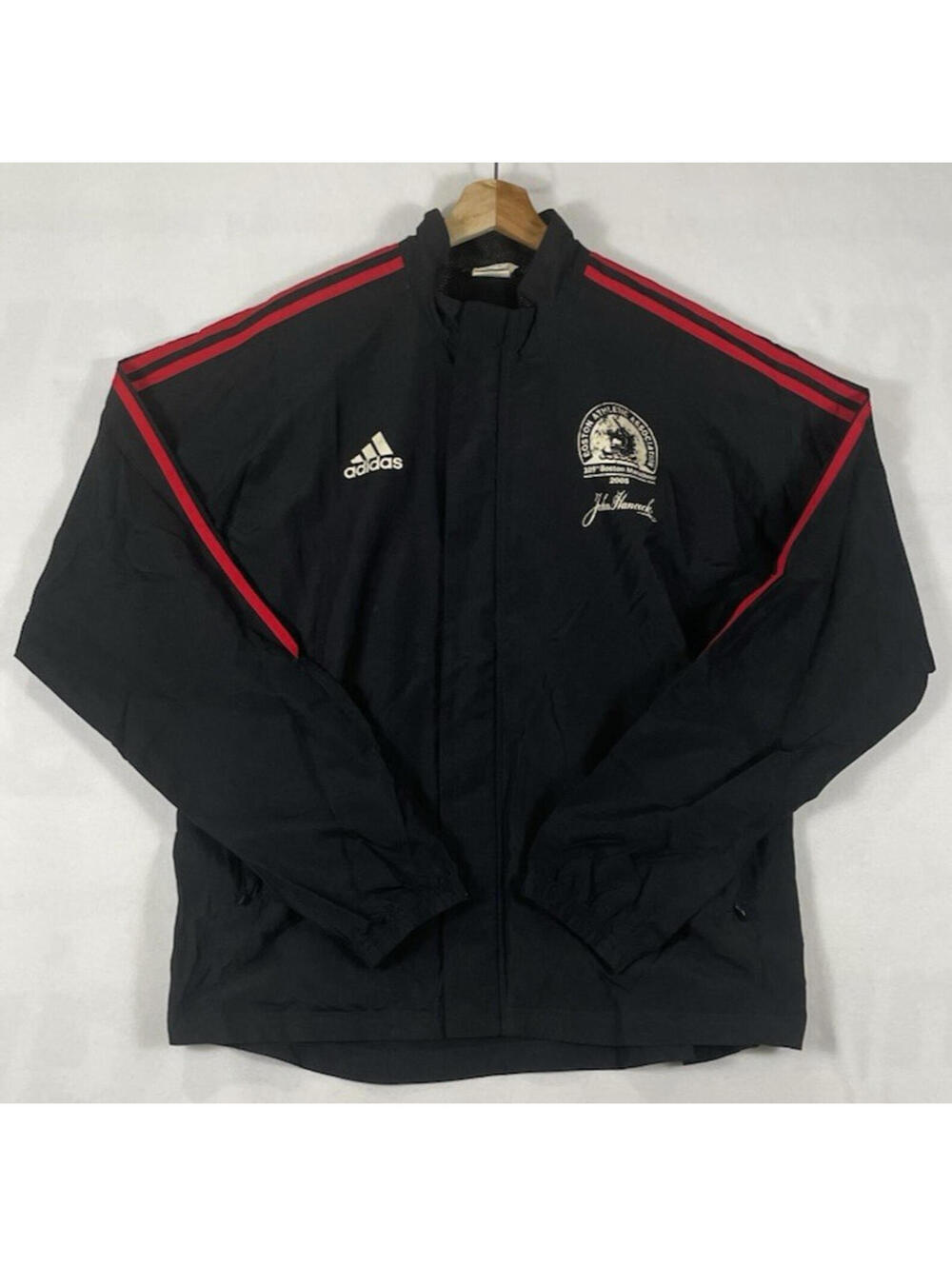 Y2K Adidas 2005 Boston Marathon Windbreaker Light Jacket Black Sz L